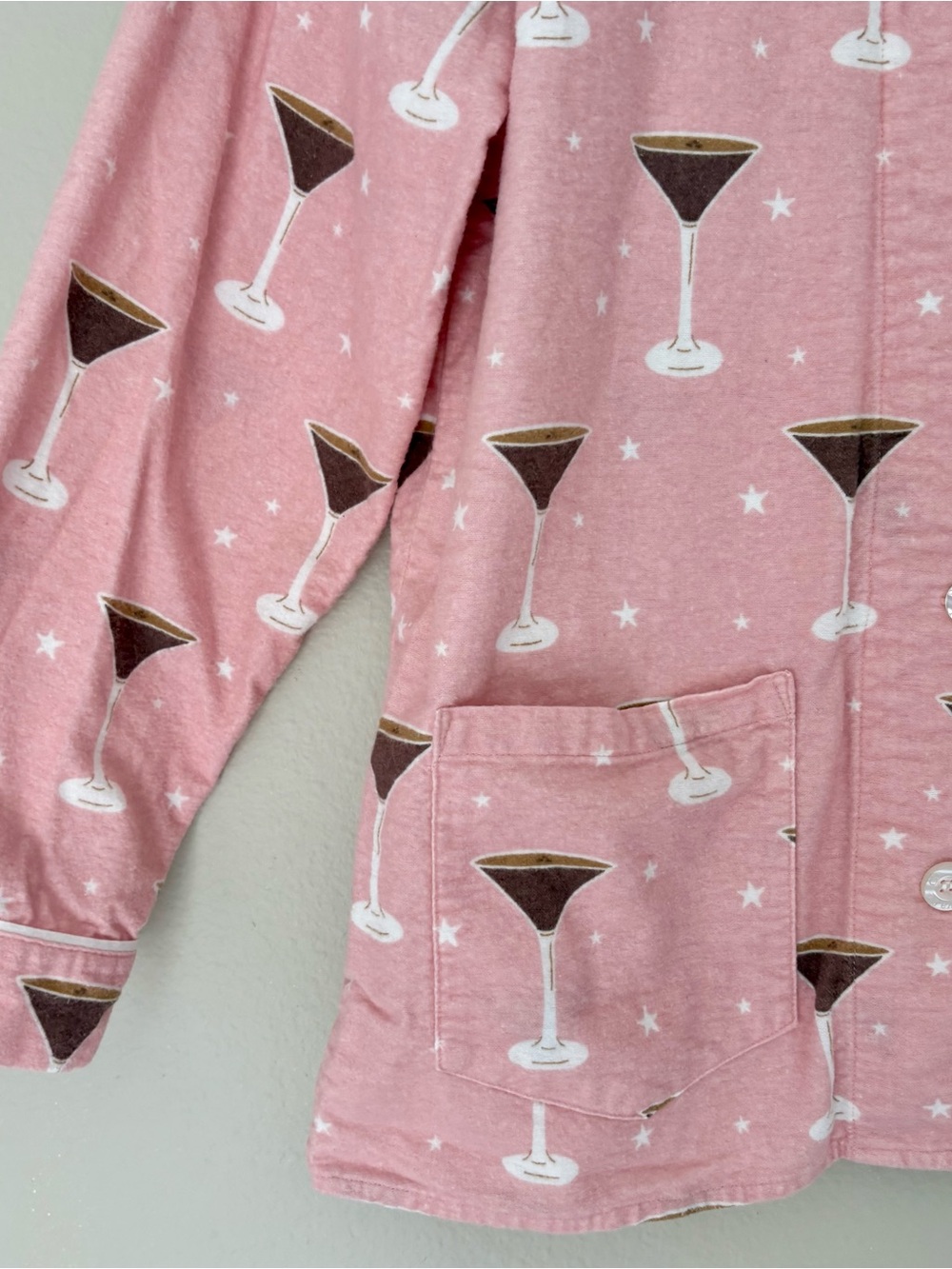 PJ Salvage Espresso Martini Print Flannel Pajama Set Pink Cotton Small - Picture 6 of 11